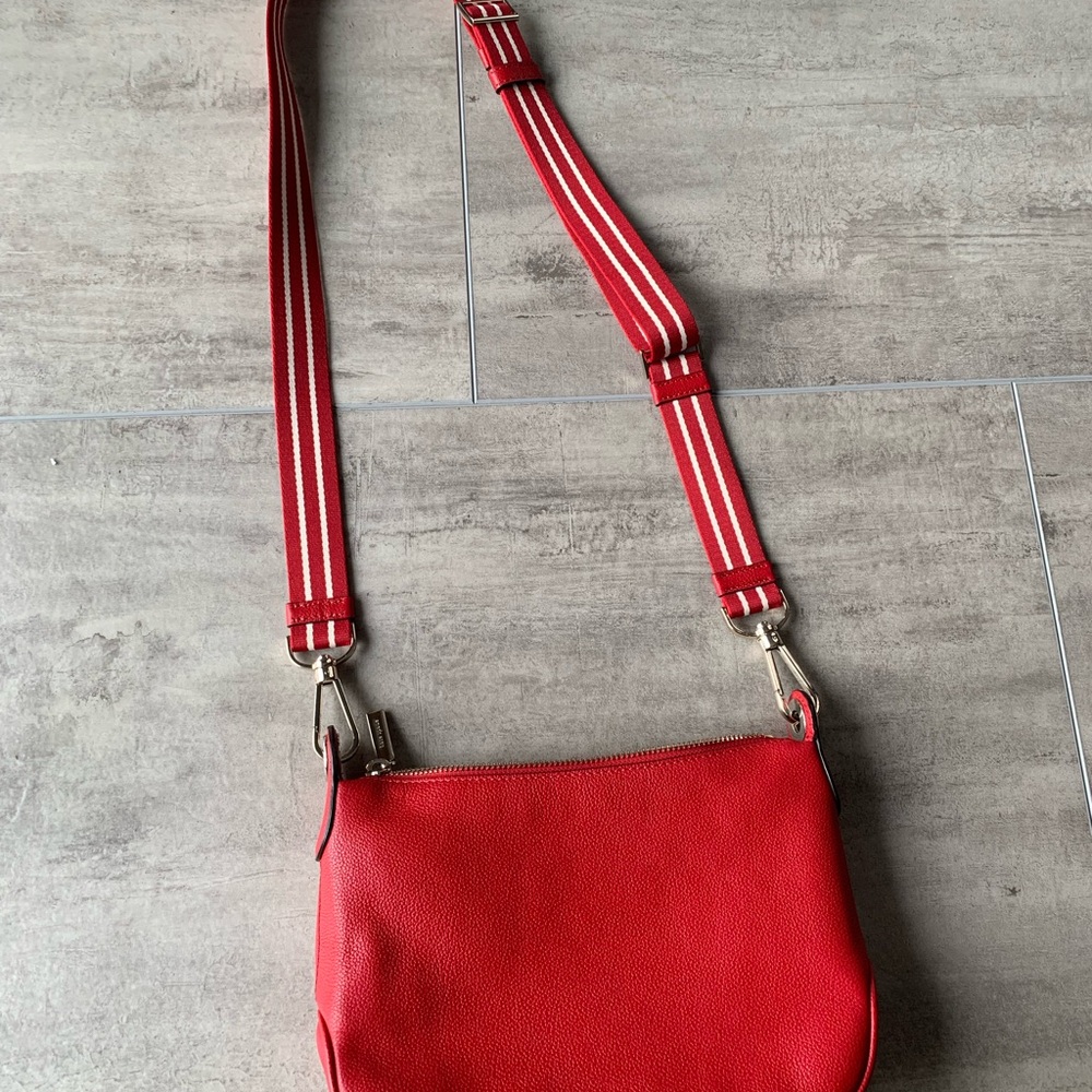 Kate Spade Red Crossbody Bag with Striped Strap~ Like New!! “Rosie” - Picture 2 of 6